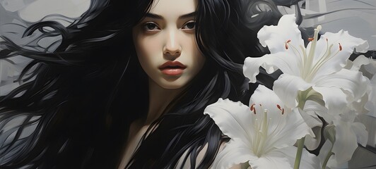 art of lily a black and white high contrast full body,generative AI