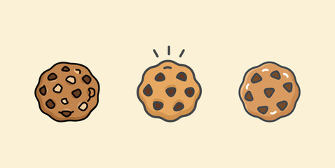 Delicious Chocolate Chip Cookies Vector Illustration. Baked Sweet Dessert Food Icon Set.