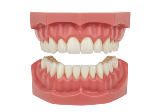 Dental model with teeth isolated, anatomical representation of human jaw for educational purposes and dental hygiene instruction
