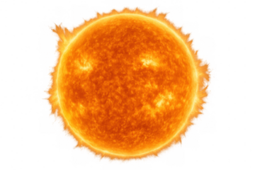 Sun providing heat and light, a burning star with solar flares and energy, on transparent background