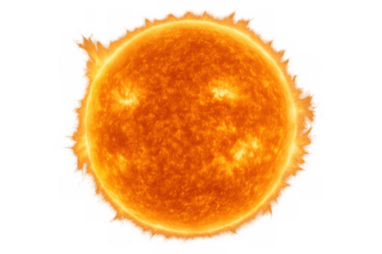 Sun providing heat and light, a burning star with solar flares and energy, on transparent background