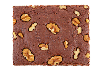 Delicious walnut brownie isolated on transparent background, homemade chocolate dessert square for bakery and sweet food concepts