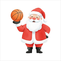 Santa Claus Holding Basketball Watercolor Vector Illustration
