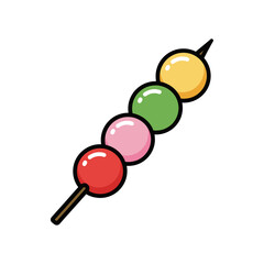 Colorful dango on a skewer isolated on white background, a traditional japanese sweet treat