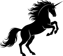 horse silhouette vector illustration, Standing magical unicorn horse black silhouette vector illustration