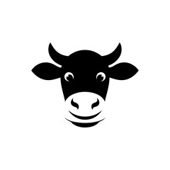 Black and white cow head icon with horns and smiling face.