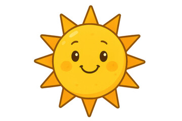 Fototapeta premium Happy smiling sun cartoon character representing summer, warmth, and good weather, transparent background