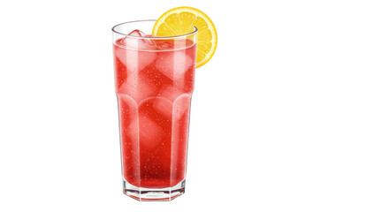 Refreshing red cocktail with lemon slice isolated PNG, summer drink with ice cubes on transparent background