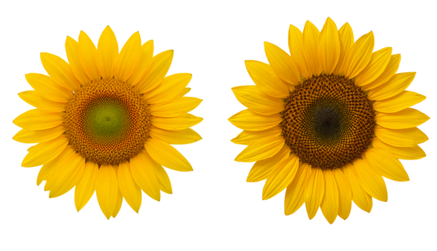 set of sunflowers on a transparent background