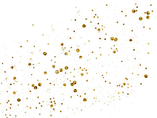 Elegant gold glitter particles on transparent background. Luxurious, festive golden sparkle overlay, for celebration invitations, greeting cards, birthday or anniversary party flyers backgrounds. 