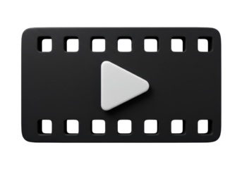 Black film strip with play button isolated PNG, video media player icon for multimedia and entertainment purposes