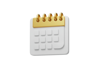 3D rendering of a calendar icon isolated PNG, reminder appointment schedule date event planning for business and personal use