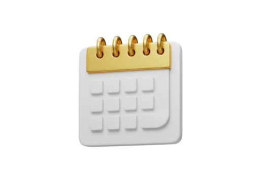 3D rendering of a calendar icon isolated PNG, reminder appointment schedule date event planning for business and personal use
