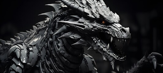 art of mummy dragon a black and white high contrast full bodys,generative AI