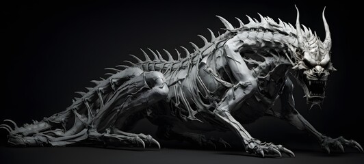 art of mummy dragon a black and white high contrast full bodys,generative AI