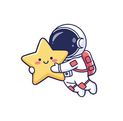 Tiny astronaut hugging a star, cute dreamy space vector illustration, flat t-shirt design