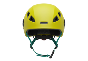 Yellow bicycle helmet isolated on transparent background, safety headgear for cycling and outdoor sports protection