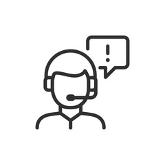 Operator with headset, linear icon. Call center and emergency support. Line with editable stroke
