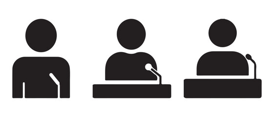 Public Speaking Icons. Podium Silhouettes with Microphones.