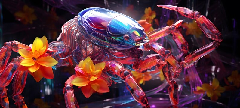 A scorpion monster , a small creature made of glass that is sitting in the palm of your hand,generative AI