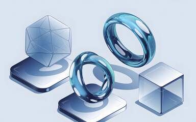 3D Glass Shapes Isolated Transparent Geometry Art On Pedestals Design