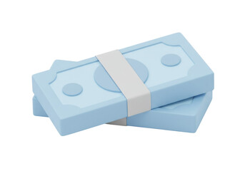 Stack of blue money bills isolated on transparent background, financial wealth and investment concept in PNG format