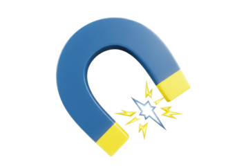 Blue horseshoe magnet with magnetic field PNG isolated on transparent background, attraction force concept for science and physics