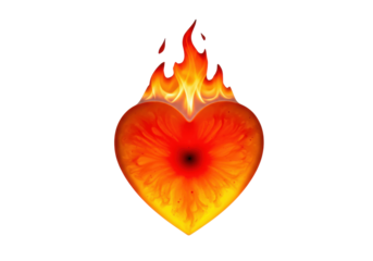 Fiery heart PNG isolated on transparent background, burning love symbol for Valentine s Day and passionate emotions