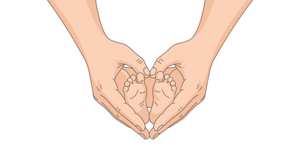 Obraz premium Tiny Feet in Loving Hands Newborn Concept Illustration