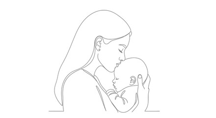 Motherhood Love Single Line Art Minimalist Graphic Design Illustration
