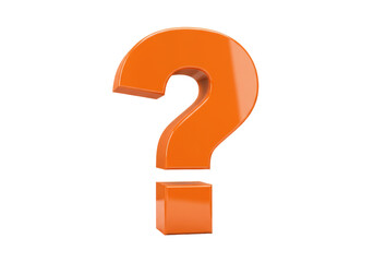Orange question mark isolated PNG, 3D rendering of punctuation symbol for graphic design and...