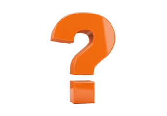 Orange question mark isolated PNG, 3D rendering of punctuation symbol for graphic design and educational use