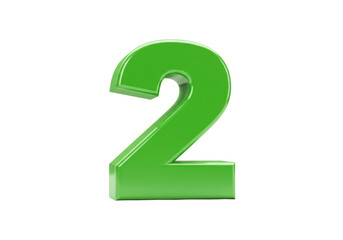 Green number two isolated PNG, 3D rendering of numeral 2 on transparent background for graphic...