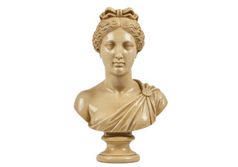 Antique bust of a woman isolated on transparent background, beige sculpture of a female figure with...