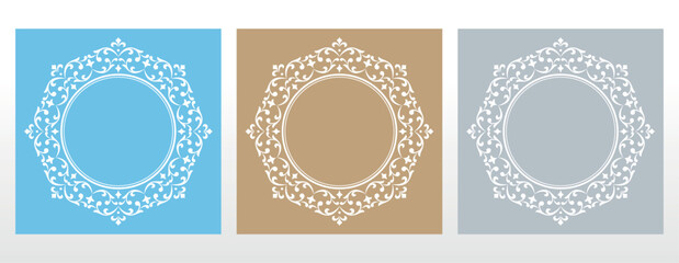 Set of decorative frames Elegant vector element for design in Eastern style, place for text. Floral colored borders. Lace illustration for invitations and greeting cards
