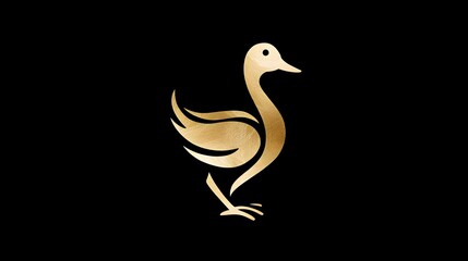 Obraz premium Golden duck logo with elegant metallic finish on dark background. Concept: Luxury logo design, modern animal branding, elegance and creativity for premium businesses branding or lifestyle brands.