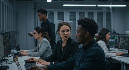 Stock market traders financial analysts working in office business team analyzing data charts graphs