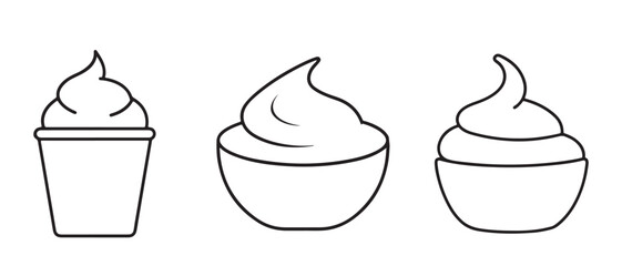 Whipped Cream and Soft-Serve Icons. Cup and Bowl Variations in Line Art.