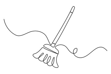 Broom continuous one line drawing minimalist outline vector icon on white background illustration