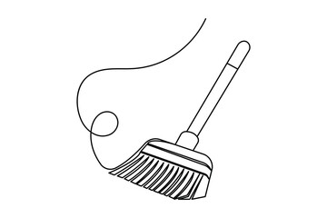 Broom continuous one line drawing minimalist outline vector icon on white background illustration