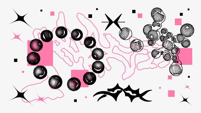 Vector Graphic Assets Set. Shapes in Y2k style, Futuristic, Brutalist, Anti-design