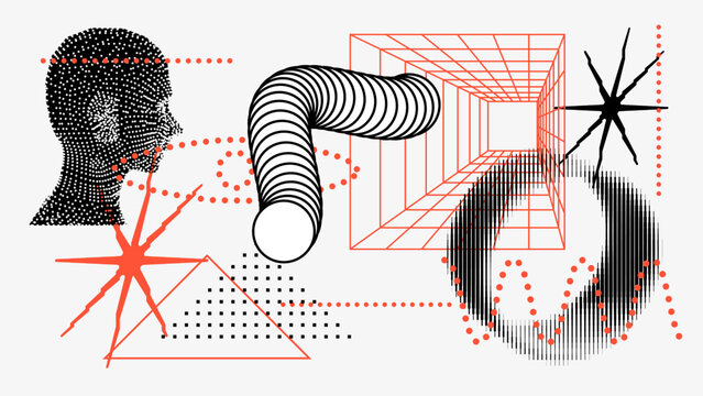 Vector Graphic Assets Set. Shapes in Y2k style, Futuristic, Brutalist, Anti-design