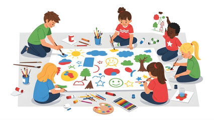 Creative Children Collaborate on a Giant Painting A Colorful Collaborative Art Project