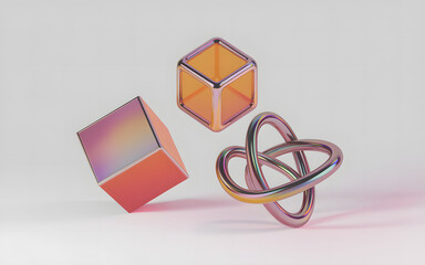 Isolated Geometric Orange Holographic Shapes Transparent Element Design