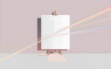 Isolated Blank Canvas on Easel Against Pale Background with Abstract Lines