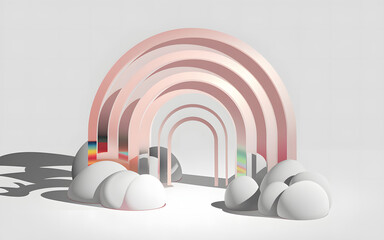 Pastel Rainbow Arc Isolated and Transparent Geometric Design Element 3D Render
