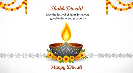 Festive diwali greeting card with traditional diya lamp and floral decorations for the hindu festival of lights celebration and cultural events
