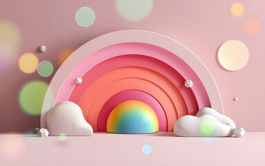 Pastel Rainbow Arch Isolated Transparent Abstract Clouds Illustration
