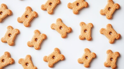 Freshly baked dog biscuits arranged neatly on a white surface for pet treats