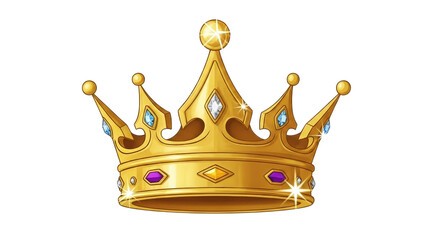 Golden Crown with Colorful Gemstones on White Background